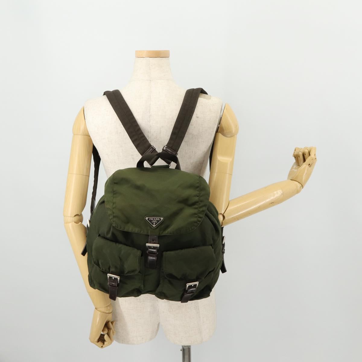 PRADA Backpack Nylon Khaki Silver Auth 173527