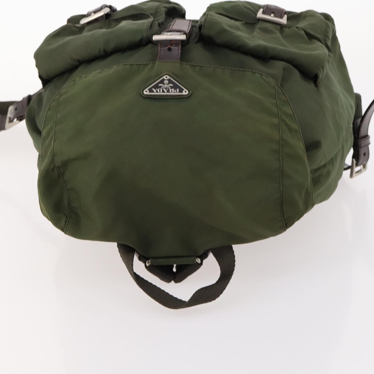 PRADA Backpack Nylon Khaki Silver Auth 173527