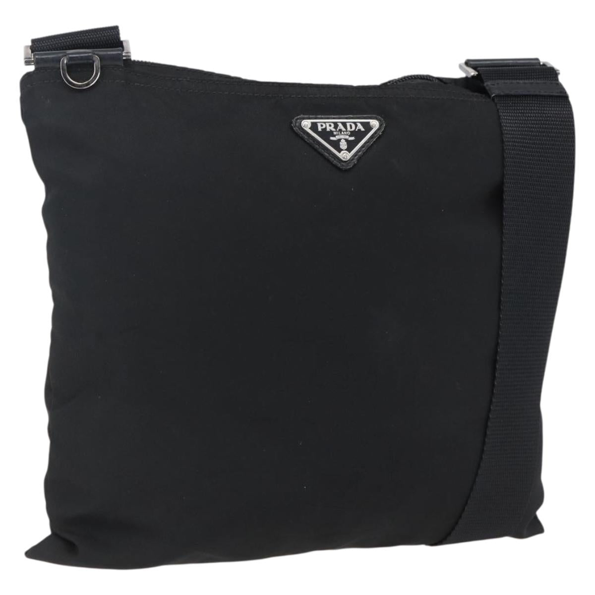 PRADA Shoulder Bag Nylon Black Silver Auth 173528
