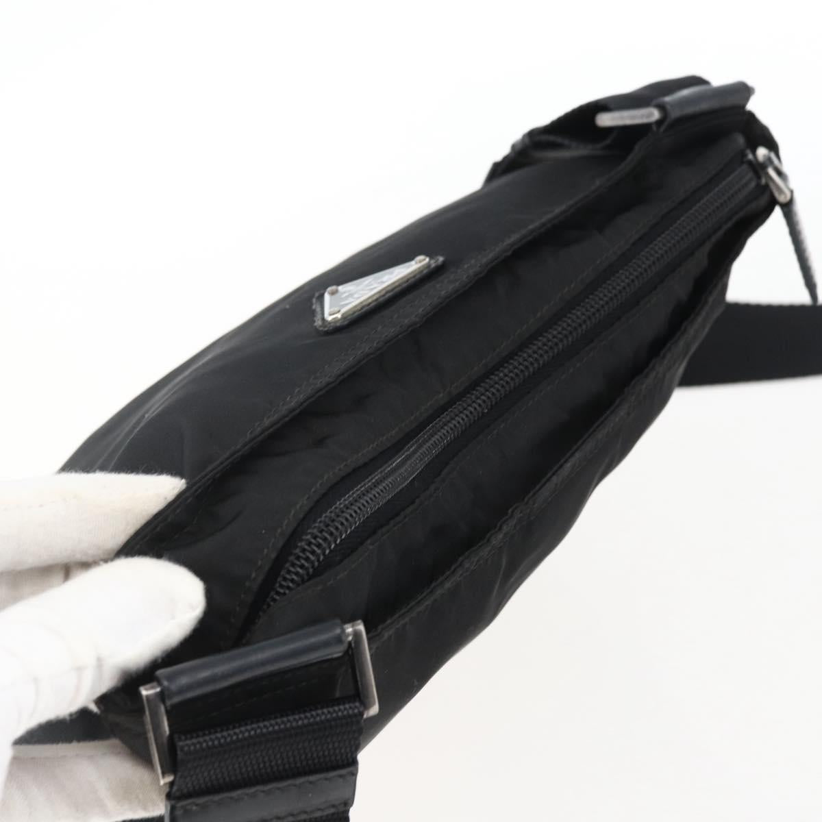 PRADA Shoulder Bag Nylon Black Silver Auth 173528