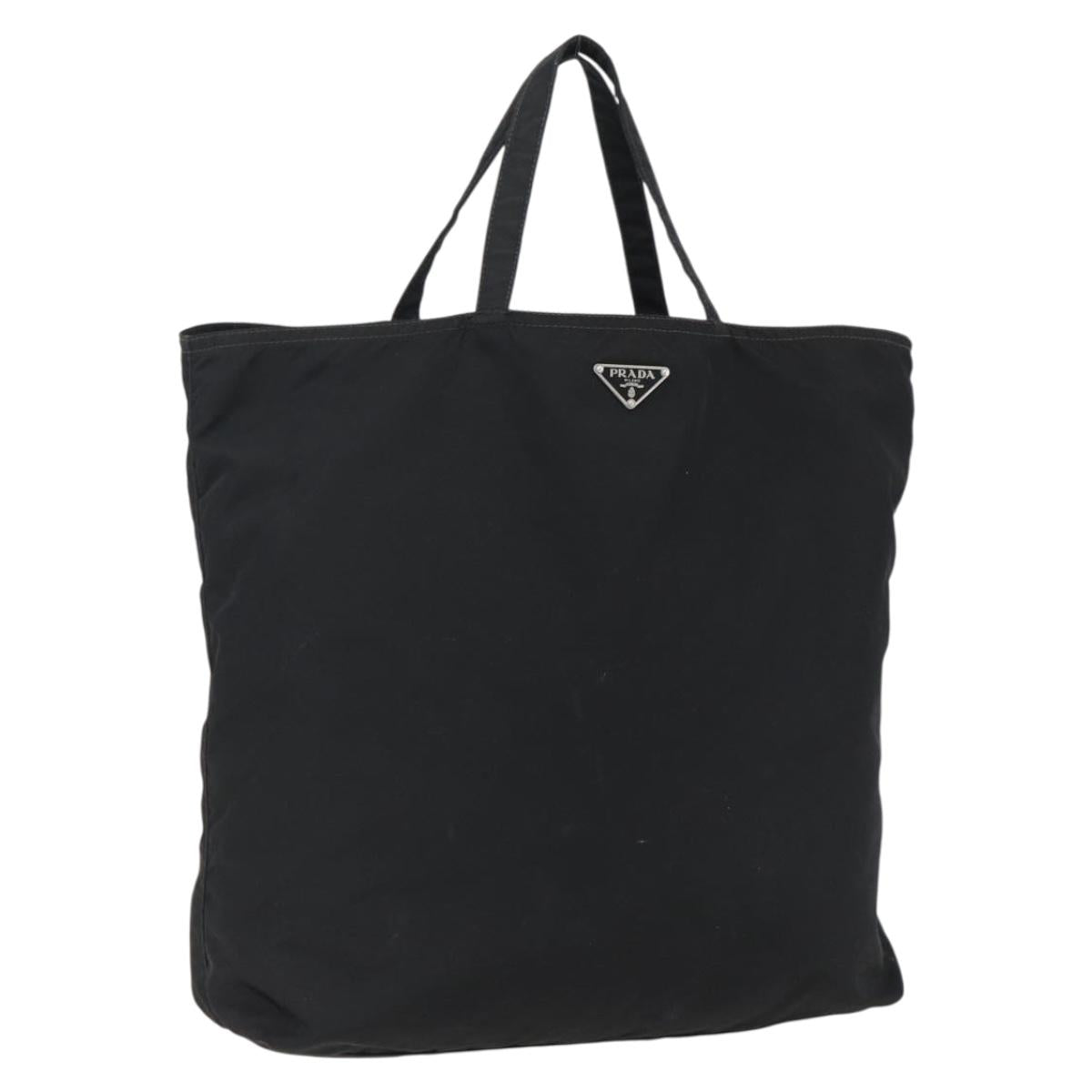 PRADA Tote Bag Nylon Black Silver Auth 173530