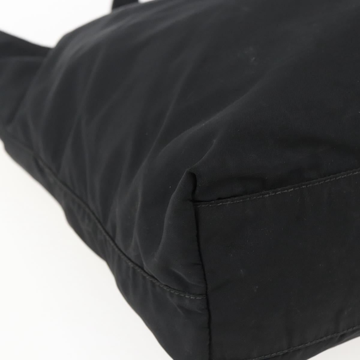 PRADA Tote Bag Nylon Black Silver Auth 173530