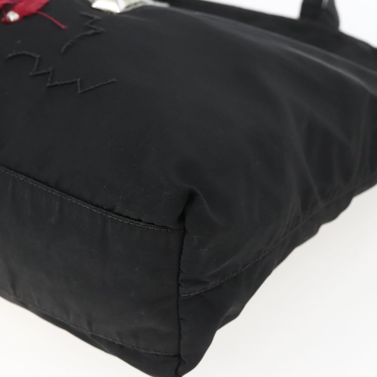 PRADA Tote Bag Nylon Black Silver Auth 173530