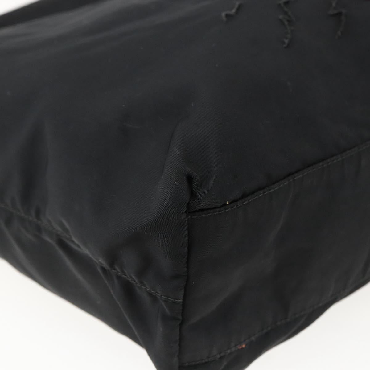 PRADA Tote Bag Nylon Black Silver Auth 173530