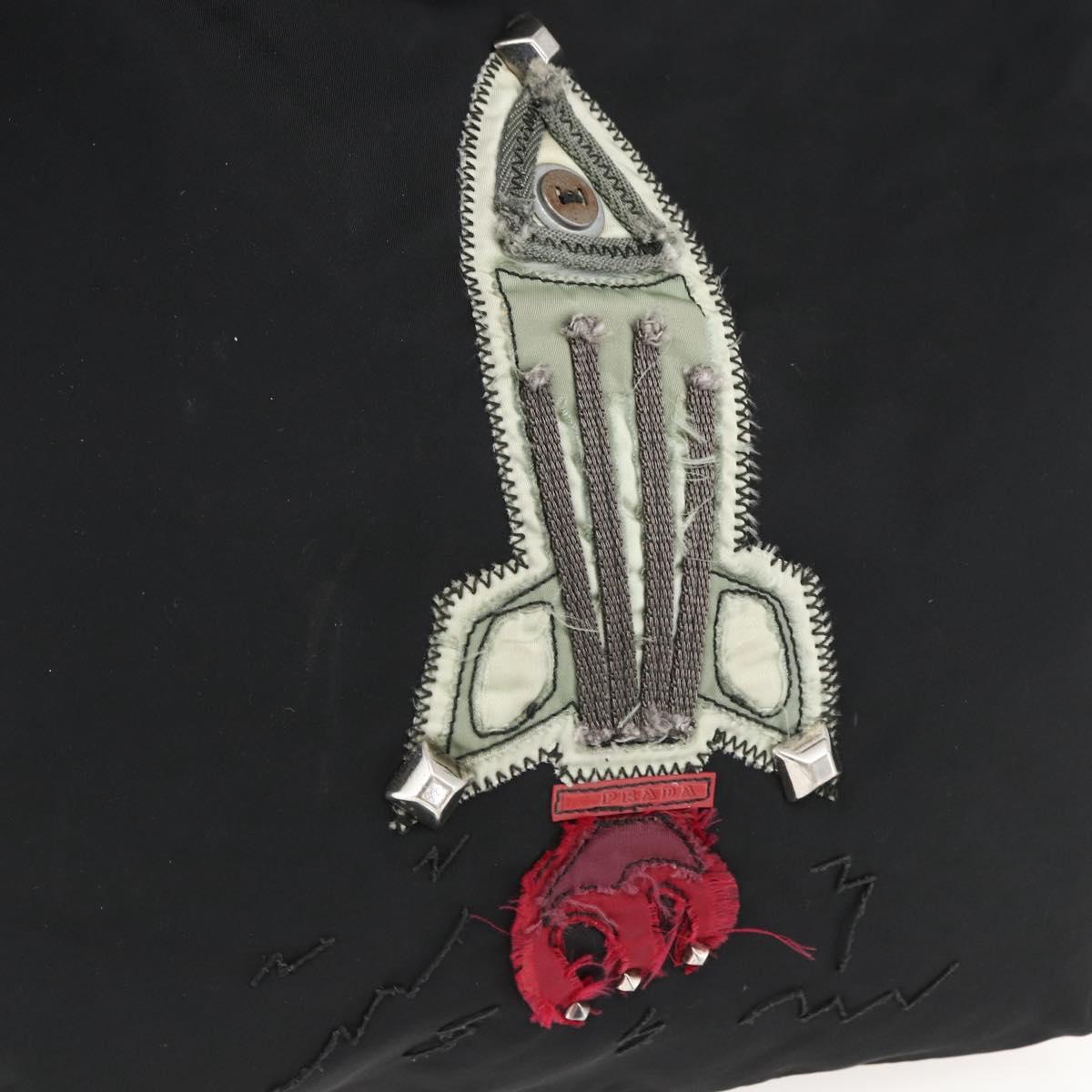 PRADA Tote Bag Nylon Black Silver Auth 173530