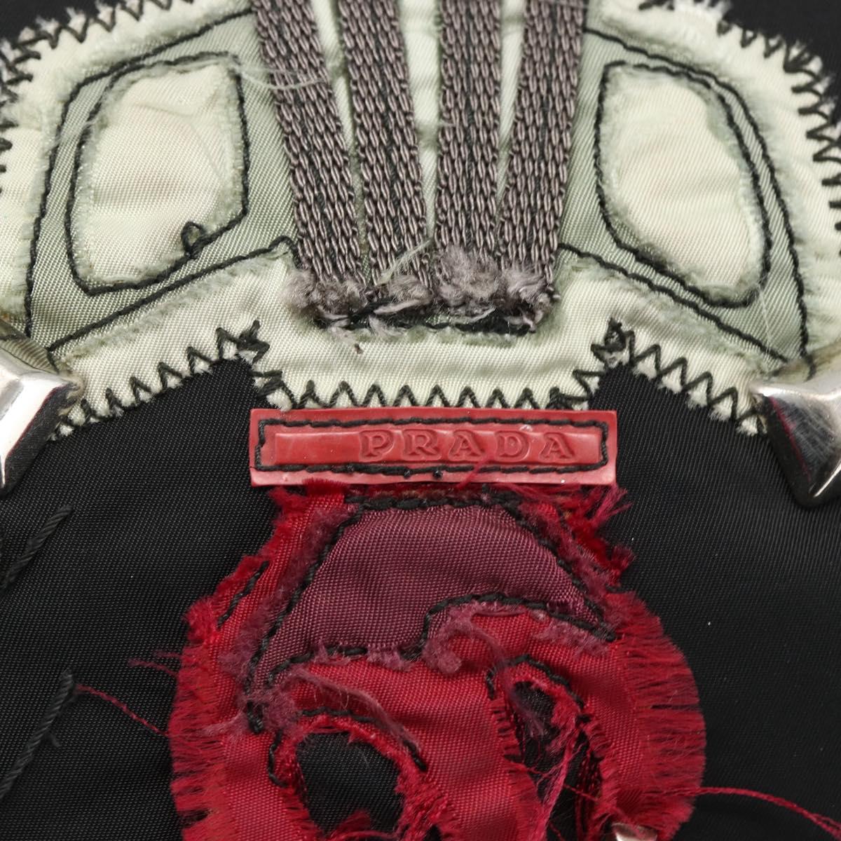 PRADA Tote Bag Nylon Black Silver Auth 173530