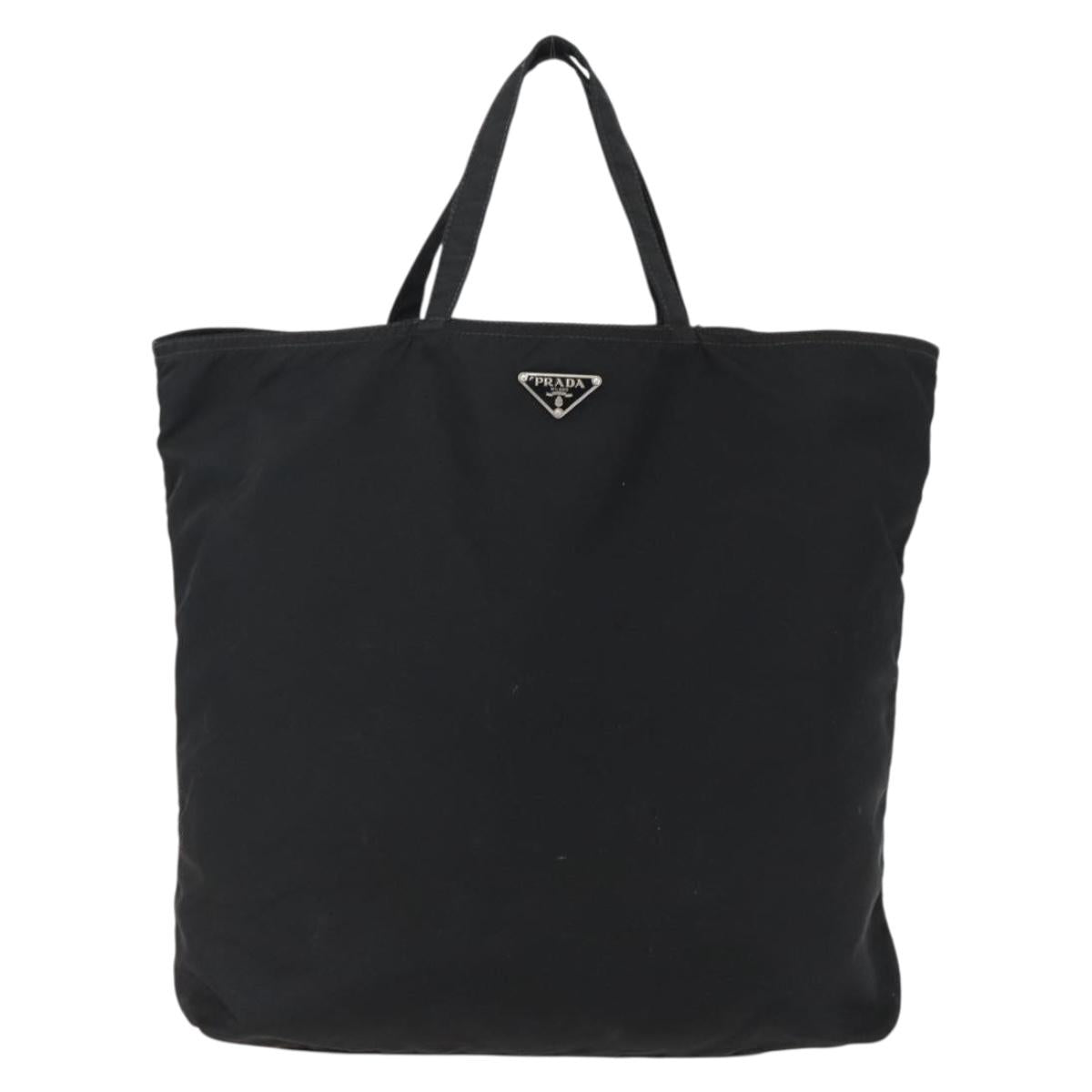 PRADA Tote Bag Nylon Black Silver Auth 173530