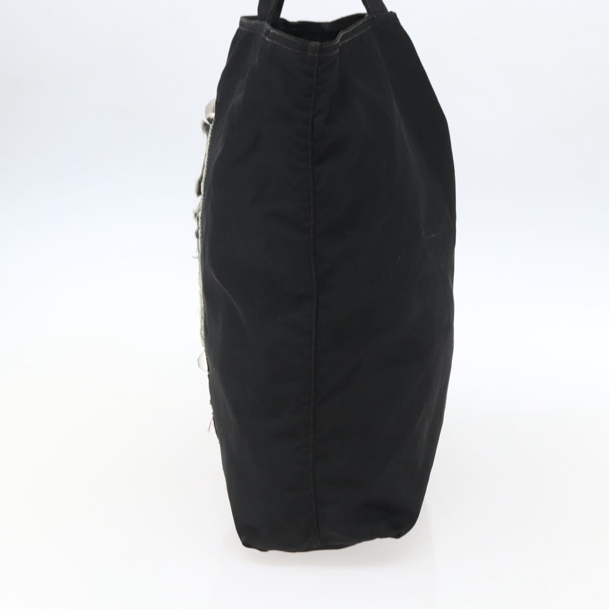 PRADA Tote Bag Nylon Black Silver Auth 173530