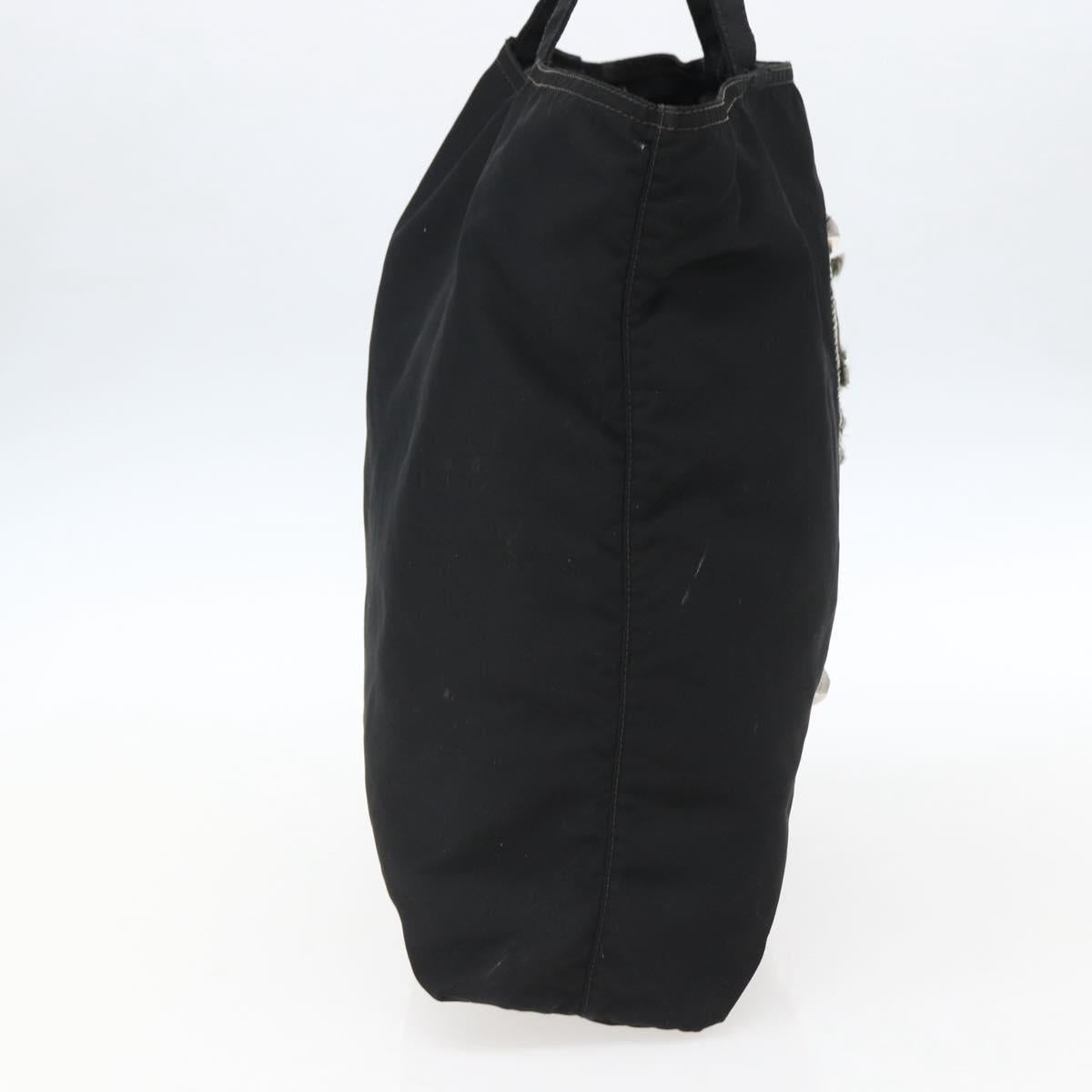 PRADA Tote Bag Nylon Black Silver Auth 173530