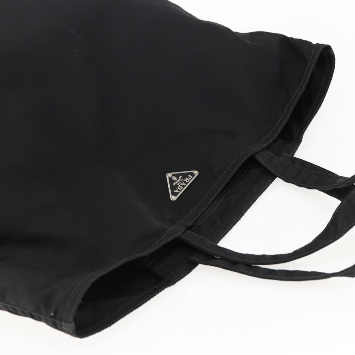PRADA Tote Bag Nylon Black Silver Auth 173530