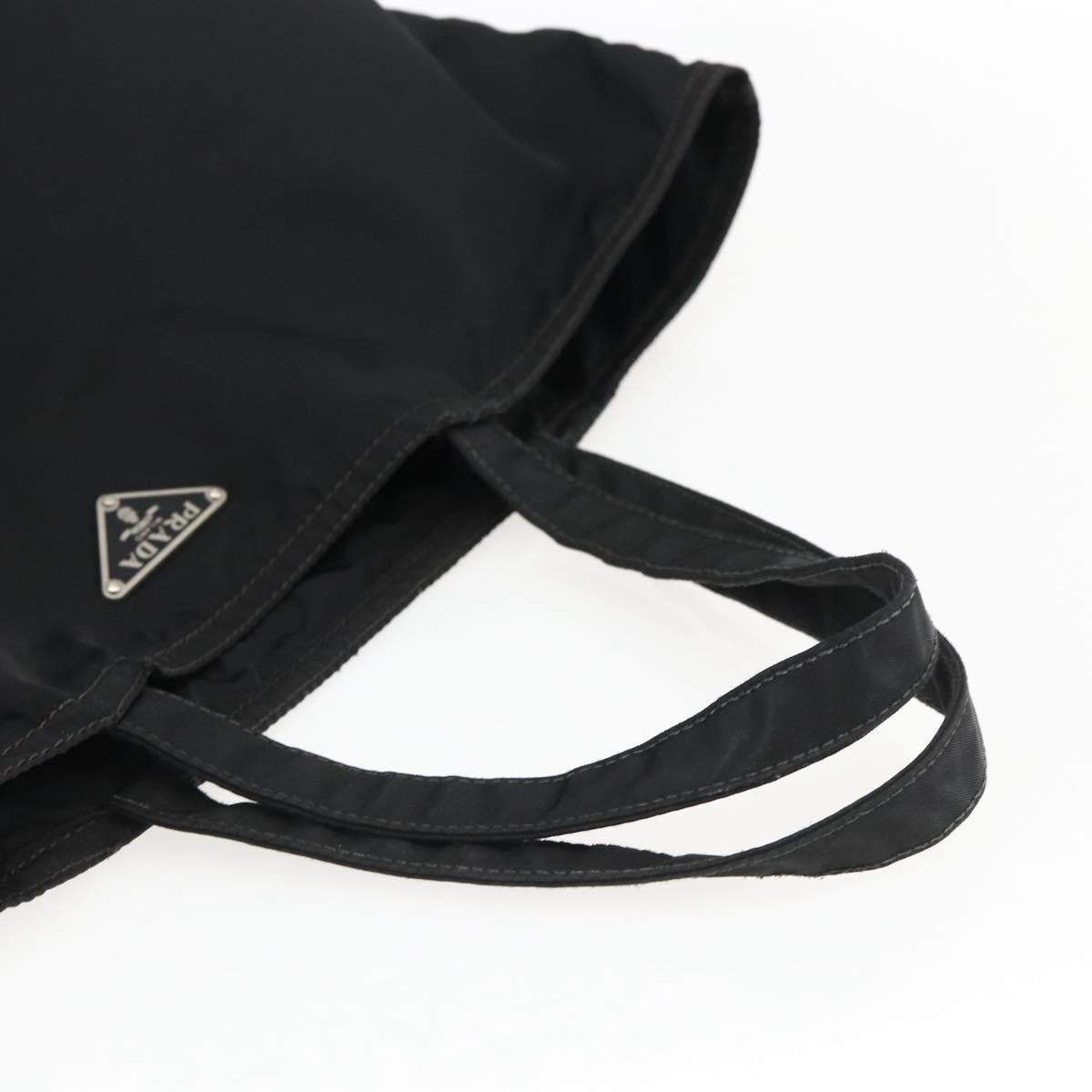 PRADA Tote Bag Nylon Black Silver Auth 173530