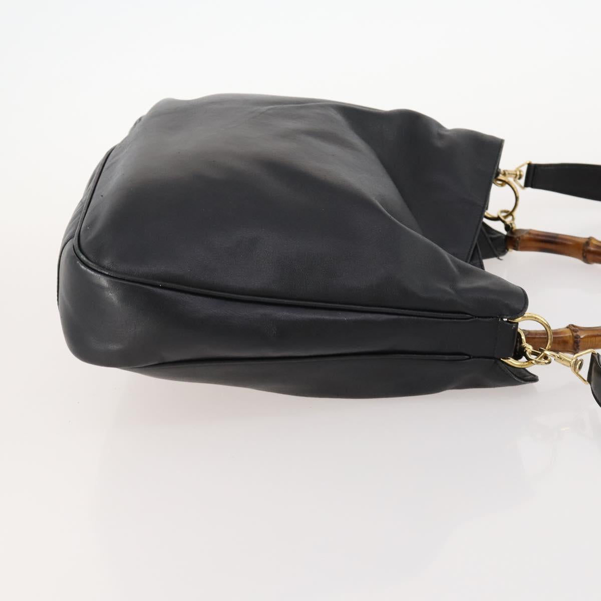 GUCCI Bamboo Hand Bag Leather 2way Black Gold 001 1998 1577 Auth 173531