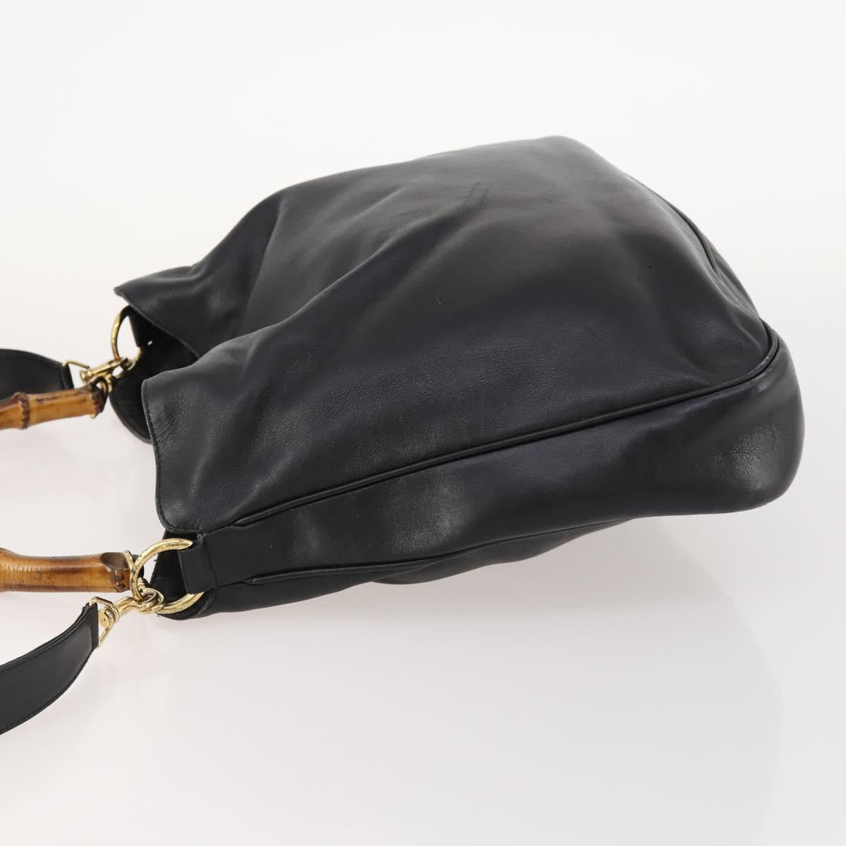 GUCCI Bamboo Hand Bag Leather 2way Black Gold 001 1998 1577 Auth 173531