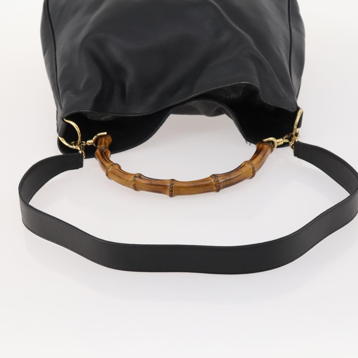 GUCCI Bamboo Hand Bag Leather 2way Black Gold 001 1998 1577 Auth 173531