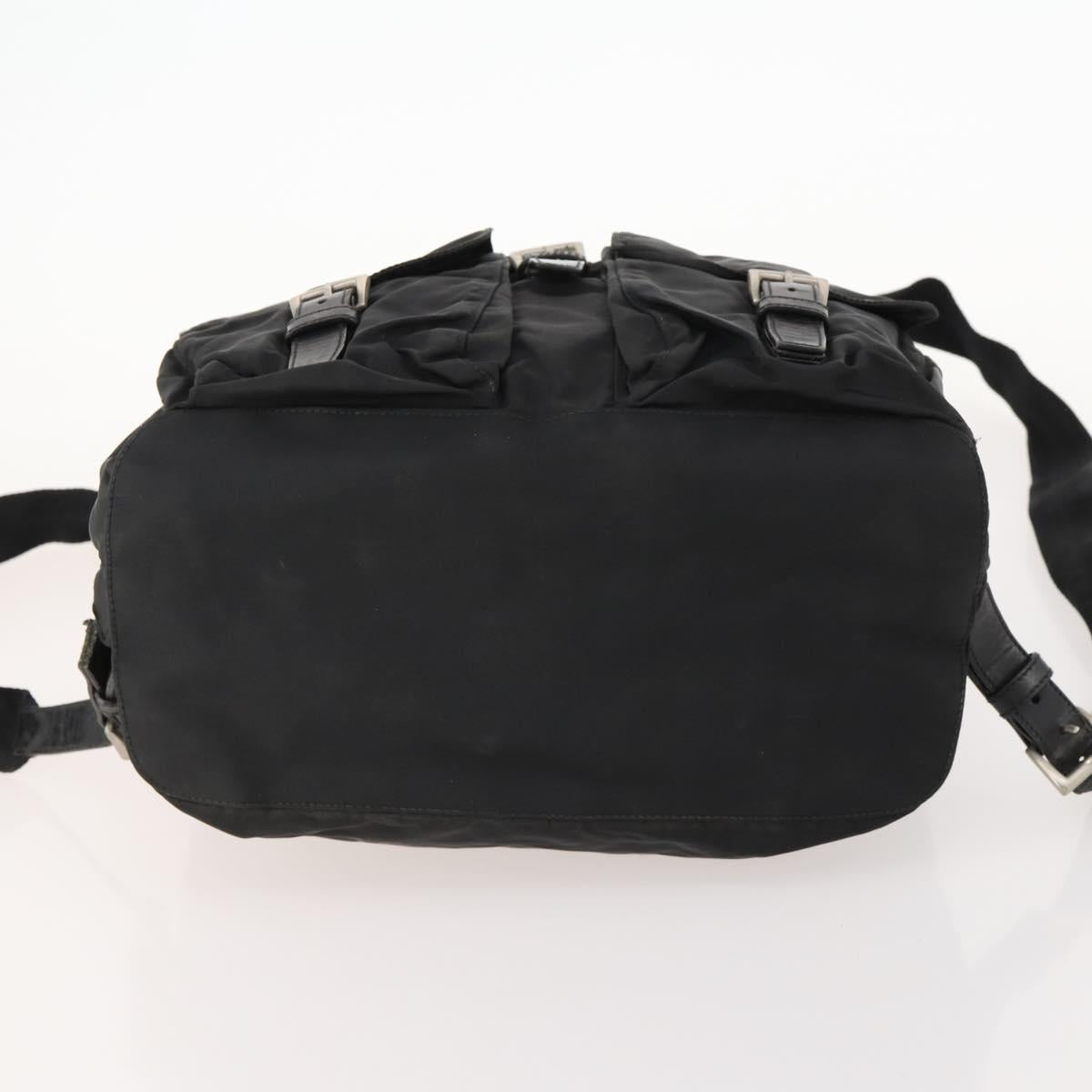 PRADA Backpack Nylon Leather Black Silver Auth 173533
