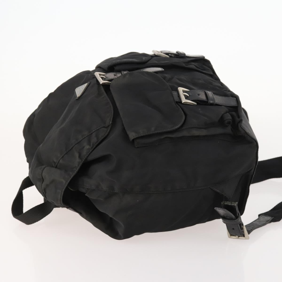 PRADA Backpack Nylon Leather Black Silver Auth 173533