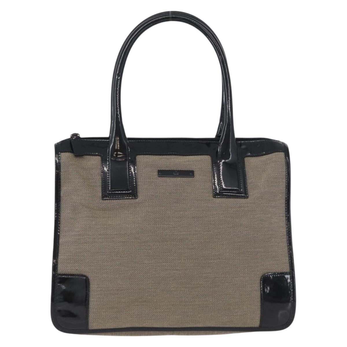 GUCCI Tote Bag Canvas patent leather Beige Black gold 000 0855 Auth 173536