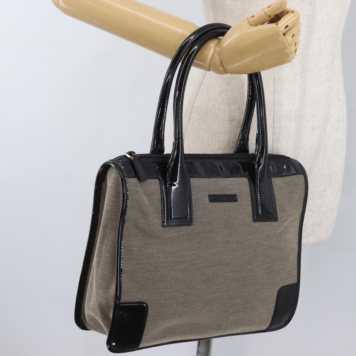 GUCCI Tote Bag Canvas patent leather Beige Black gold 000 0855 Auth 173536