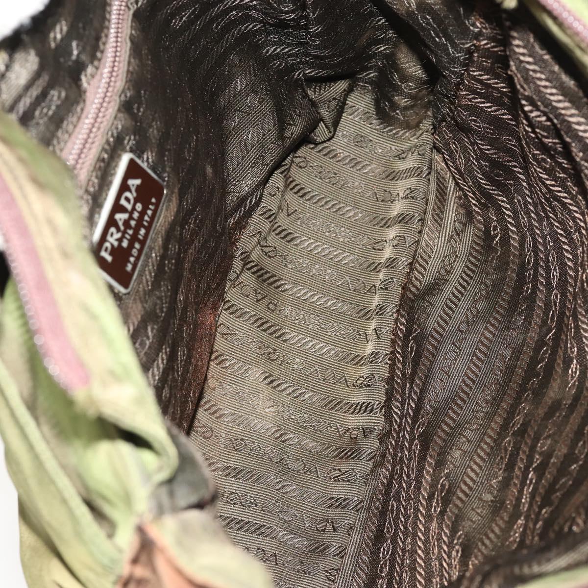 PRADA Shoulder Bag Nylon Leather Khaki Brown Silver Auth 173537