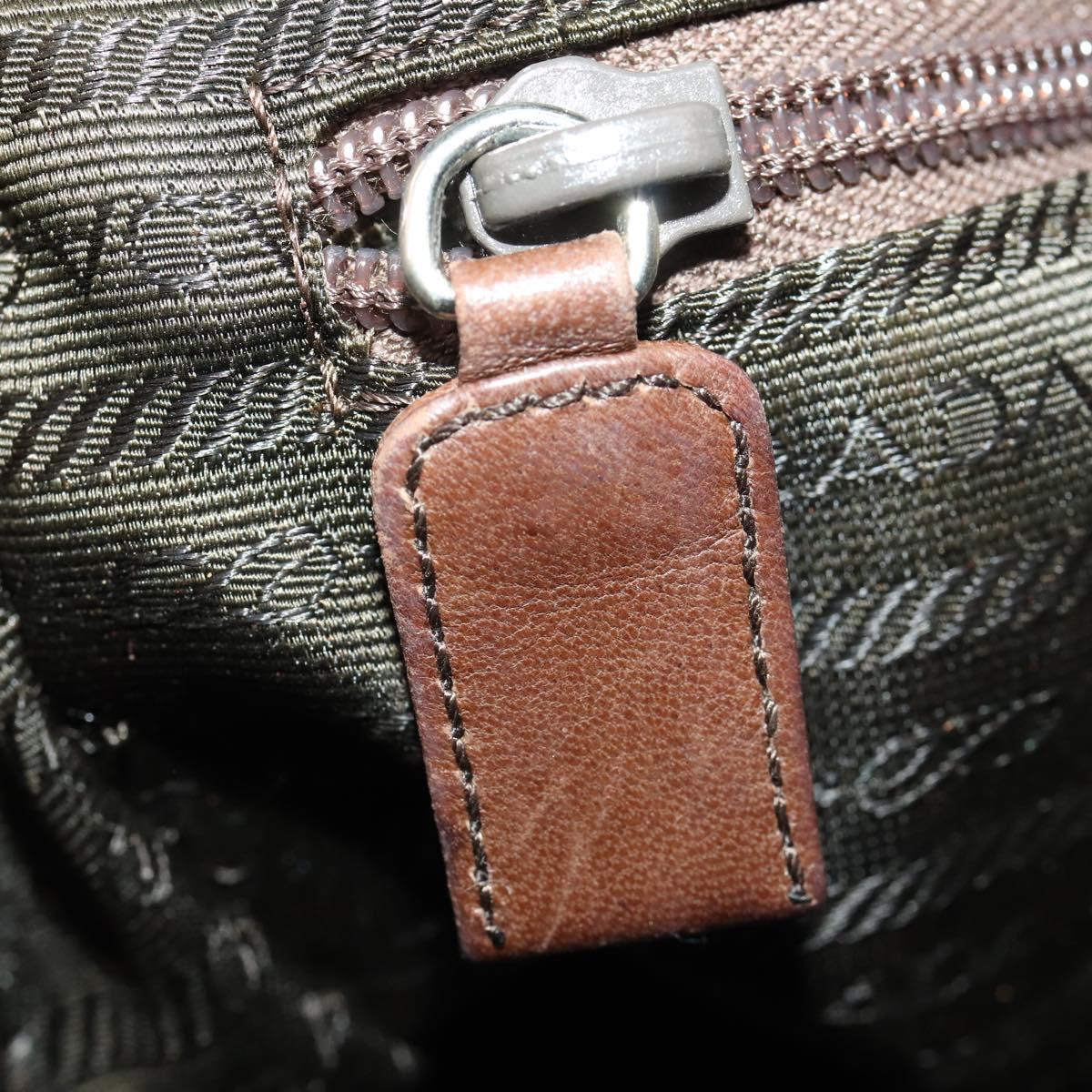 PRADA Shoulder Bag Nylon Leather Khaki Brown Silver Auth 173537