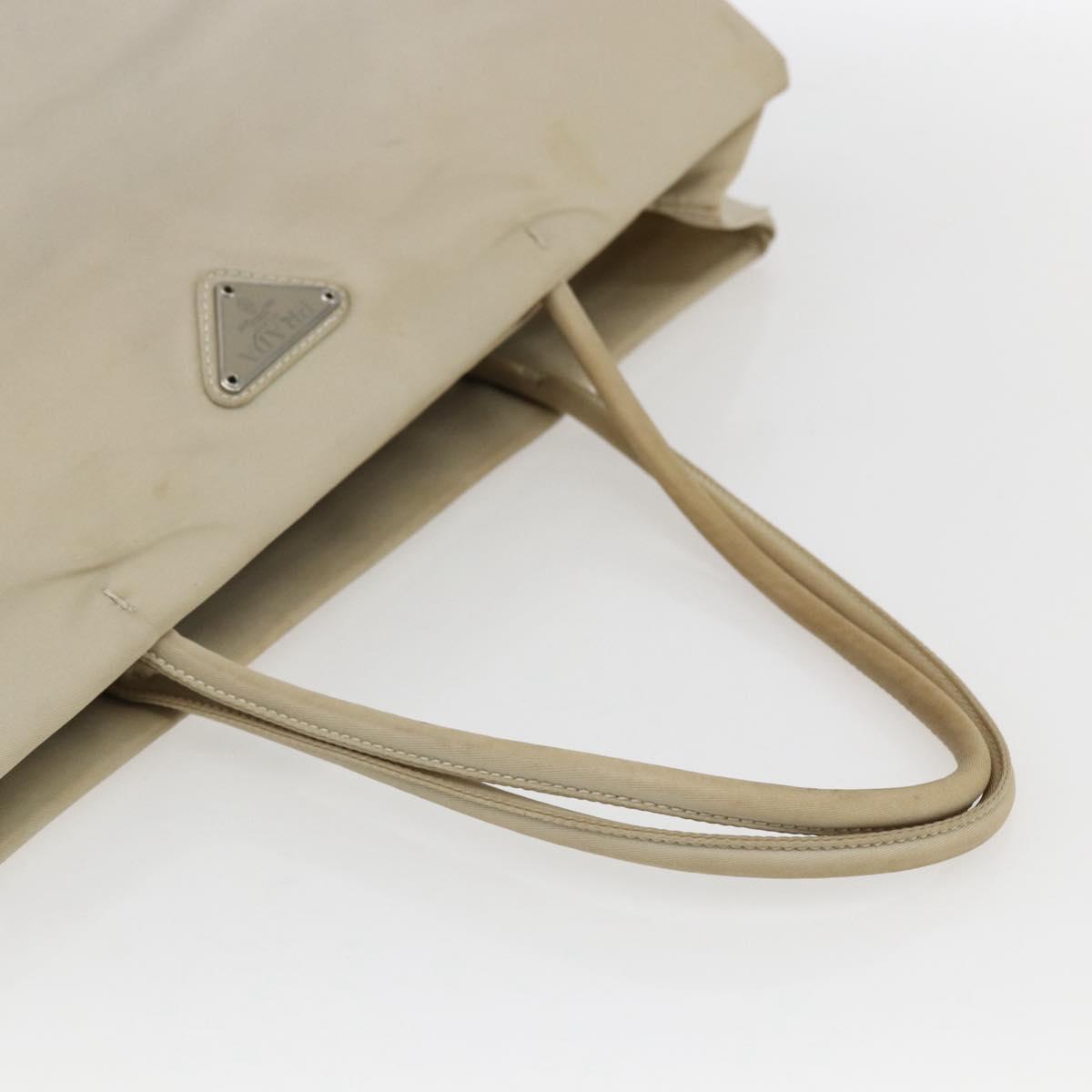 PRADA Tote Bag Nylon Beige Silver Auth 173539