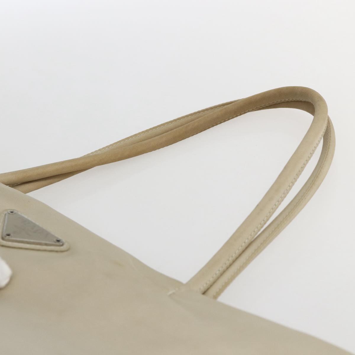 PRADA Tote Bag Nylon Beige Silver Auth 173539