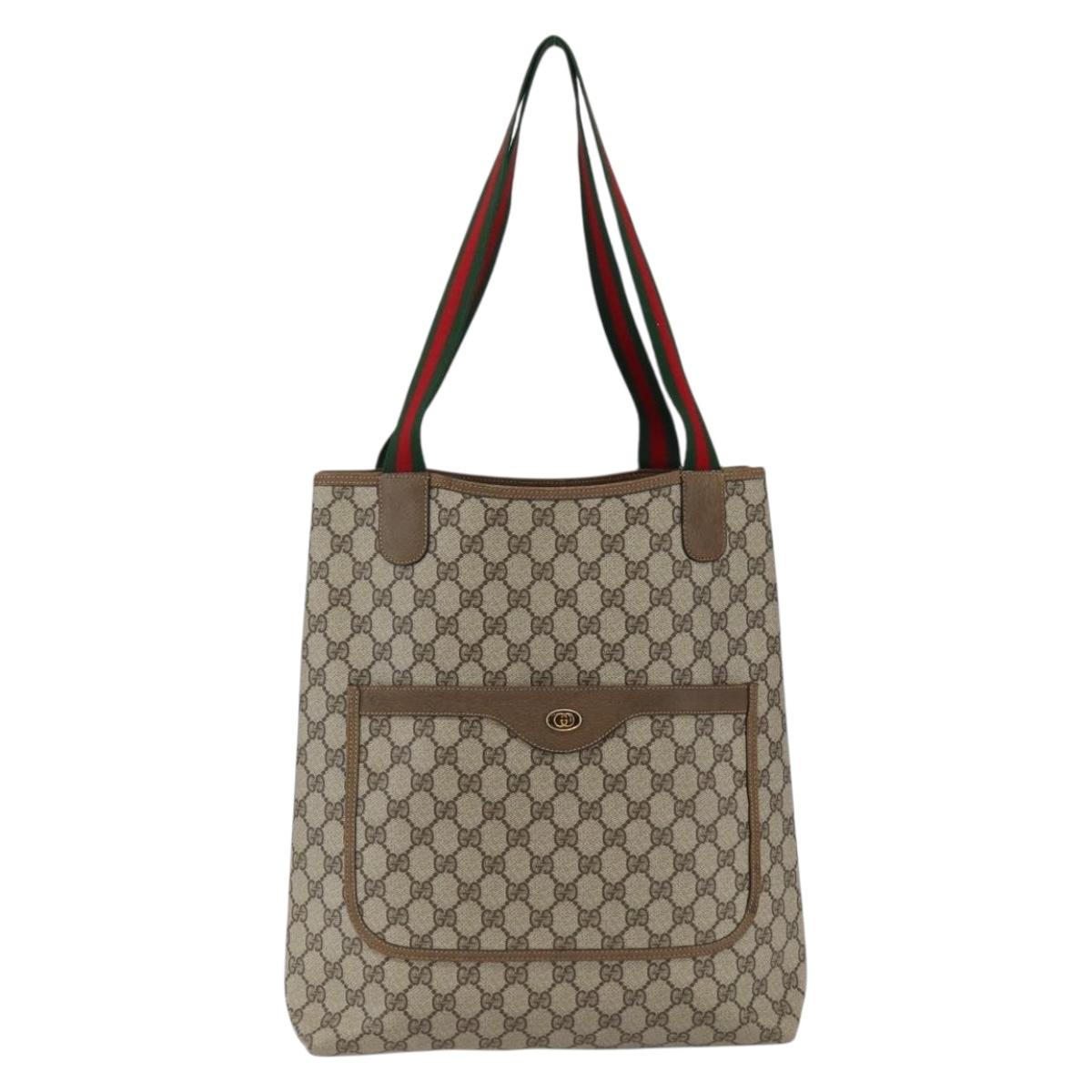 GUCCI GG Supreme Web Sherry Line Tote Bag PVC Beige Gold 39 02 003 Auth 173540