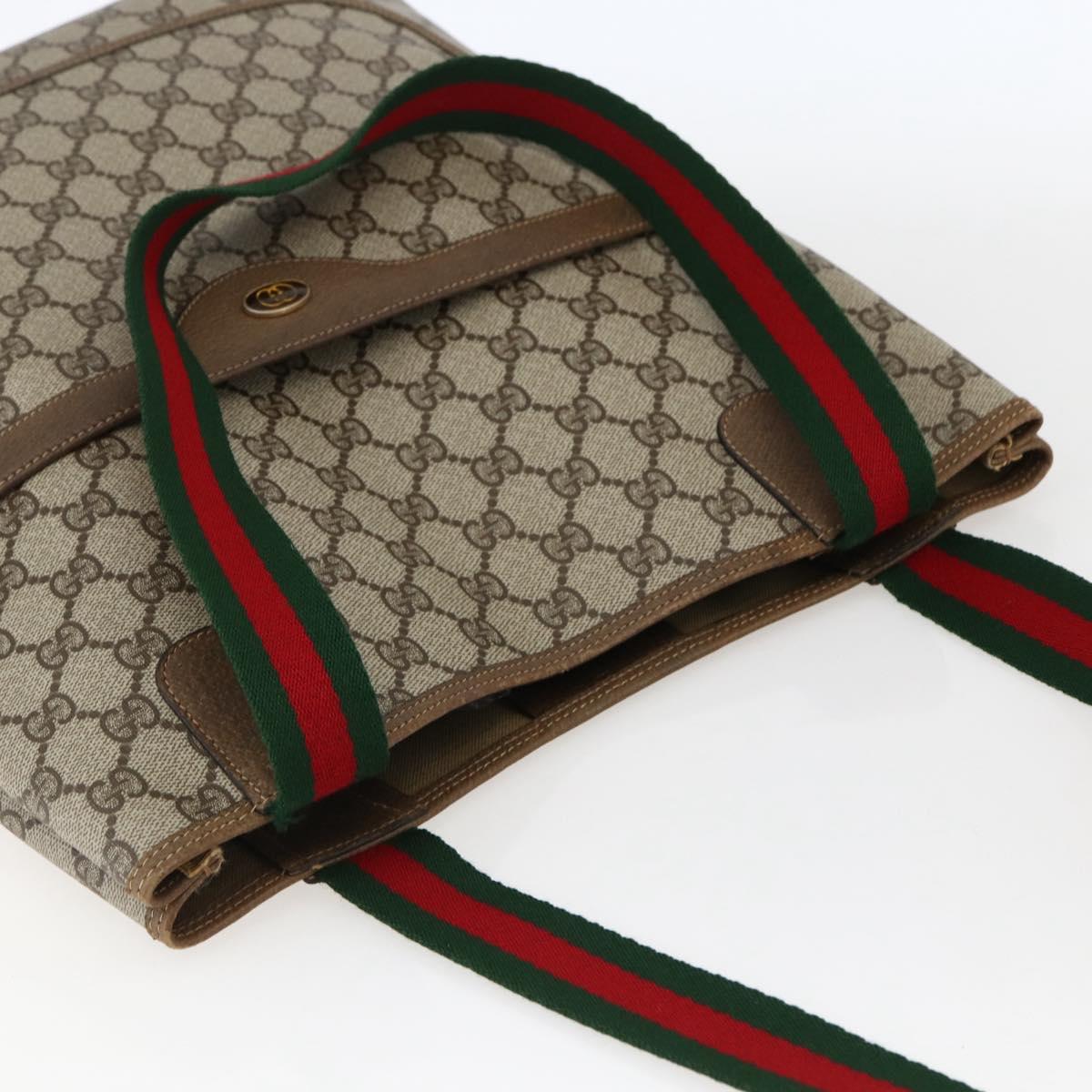 GUCCI GG Supreme Web Sherry Line Tote Bag PVC Beige Gold 39 02 003 Auth 173540
