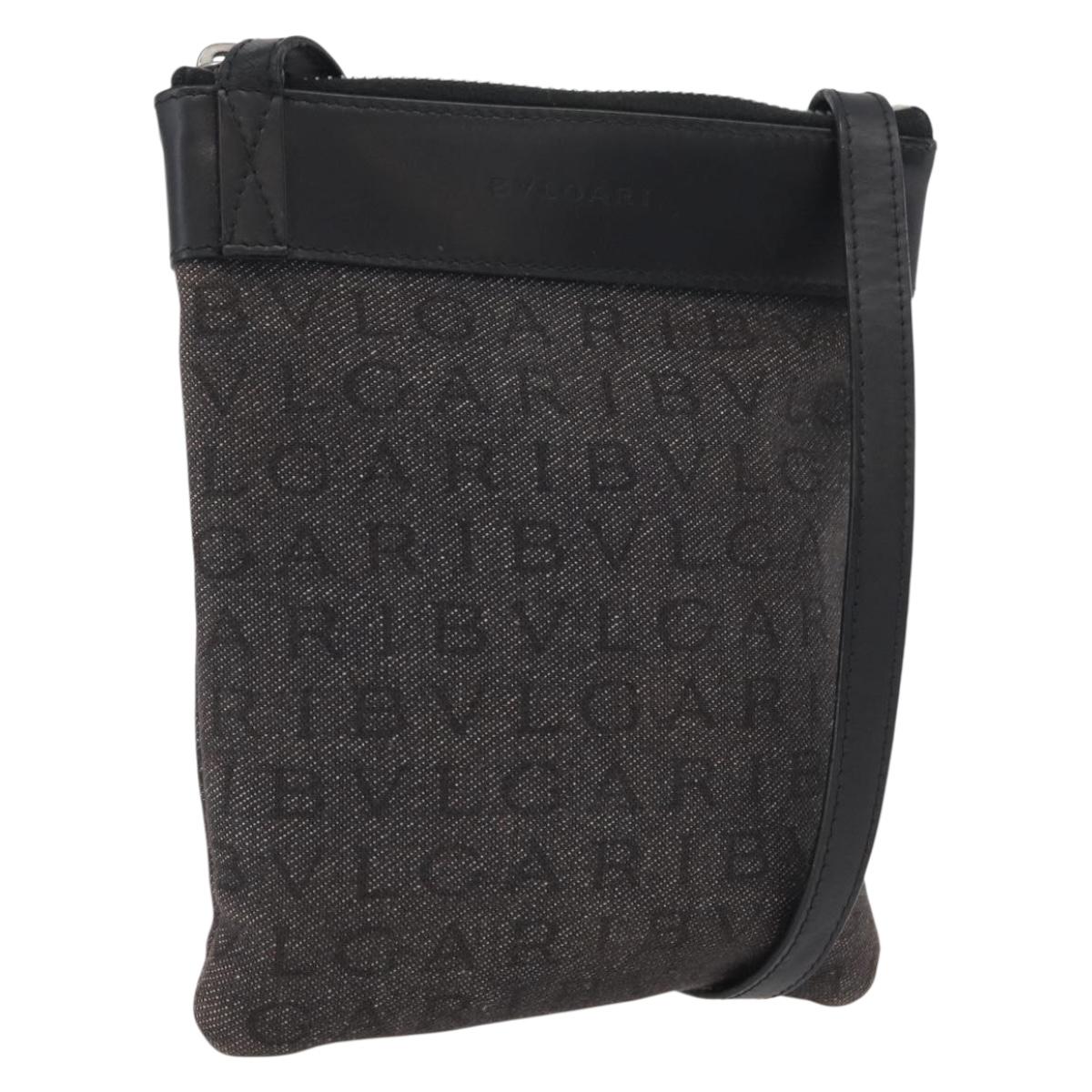 BVLGARI Logo Mania Shoulder Bag Canvas Black Silver Auth 173542