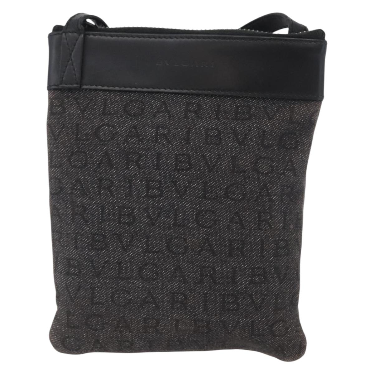 BVLGARI Logo Mania Shoulder Bag Canvas Black Silver Auth 173542