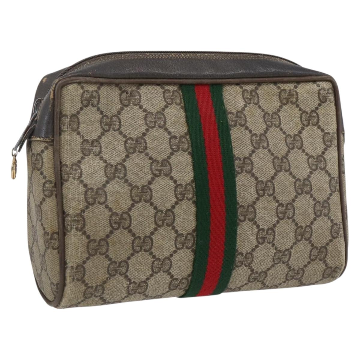 GUCCI GG Supreme Web Sherry Line Clutch Bag PVC Beige Gold 22 01 012 Auth 173548