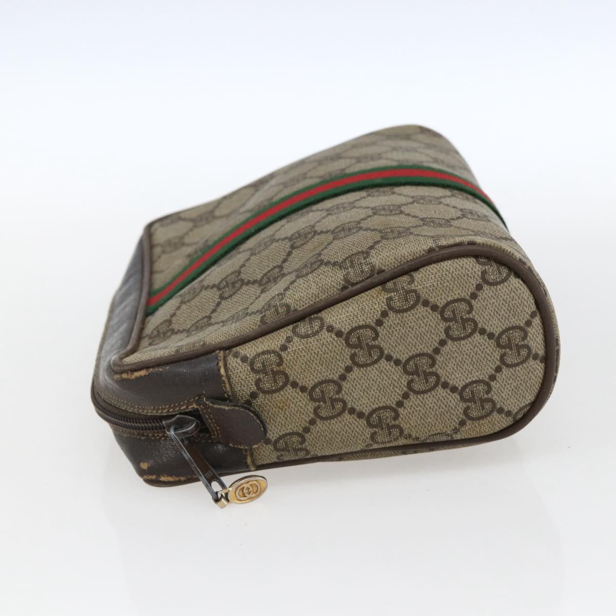 GUCCI GG Supreme Web Sherry Line Clutch Bag PVC Beige Gold 22 01 012 Auth 173548