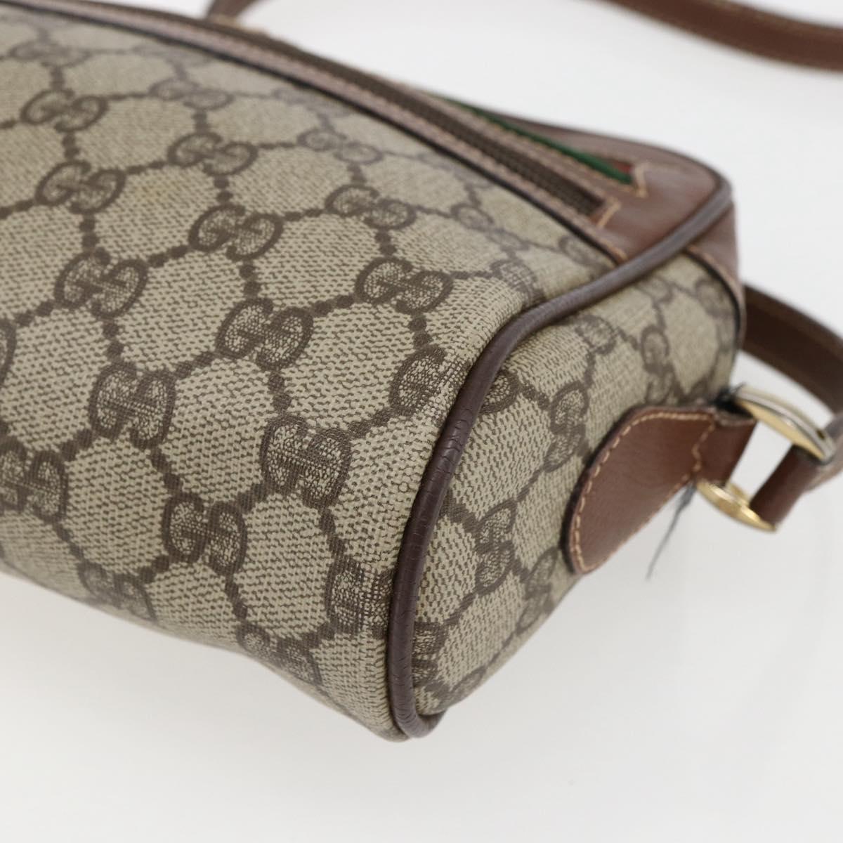 GUCCI GG Supreme Web Sherry Line Bag PVC Beige Gold 001 56 6655 Auth 173550