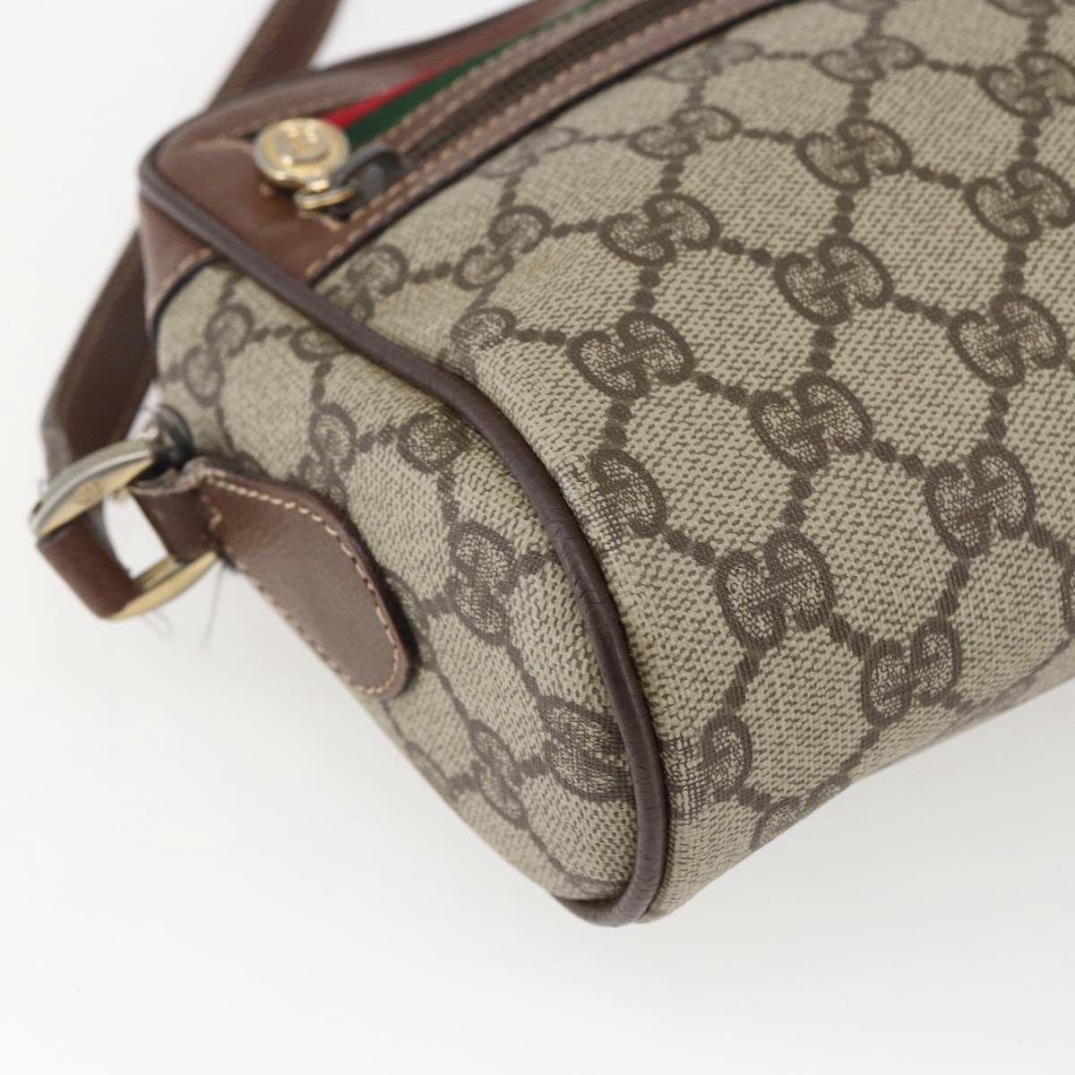 GUCCI GG Supreme Web Sherry Line Bag PVC Beige Gold 001 56 6655 Auth 173550