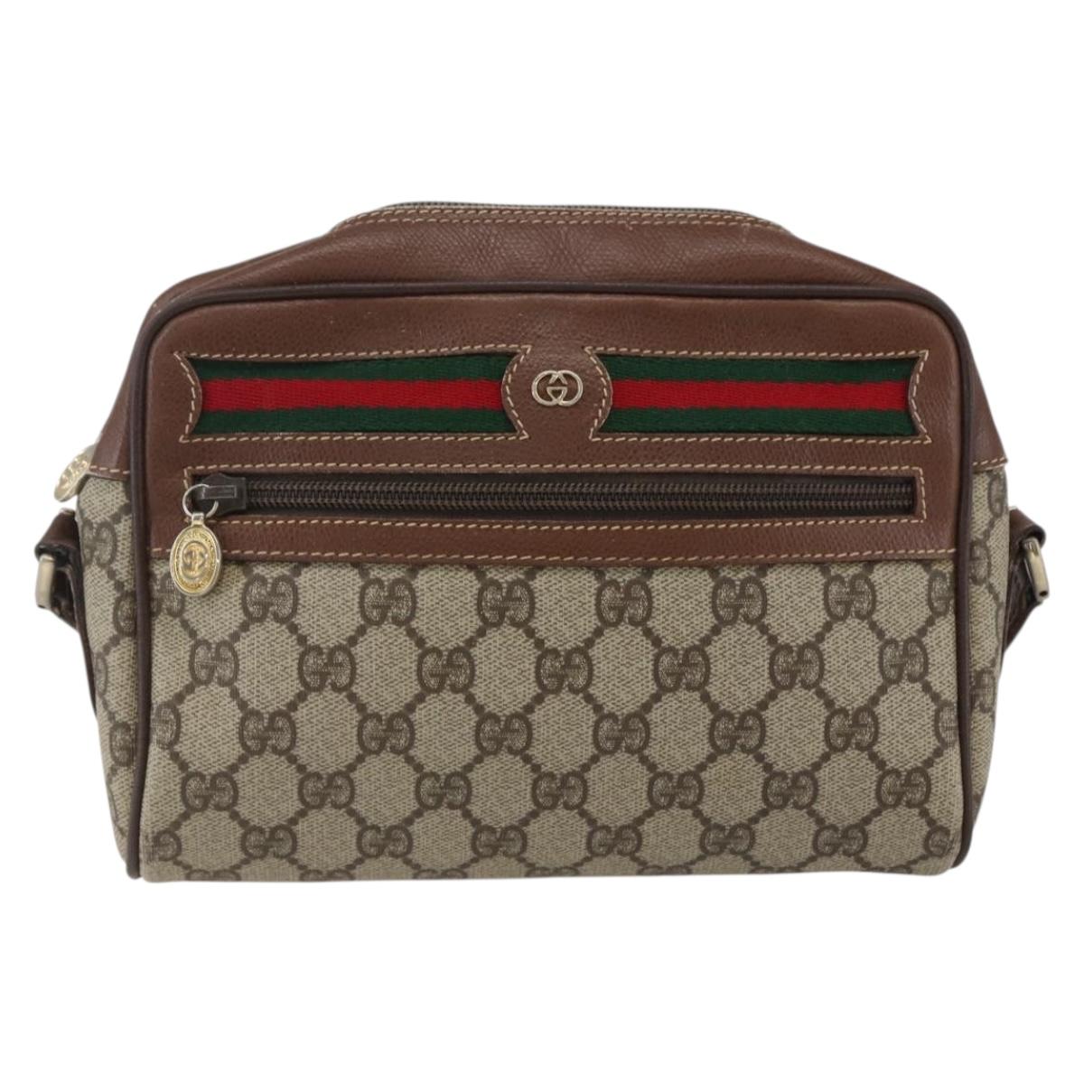 GUCCI GG Supreme Web Sherry Line Bag PVC Beige Gold 001 56 6655 Auth 173550