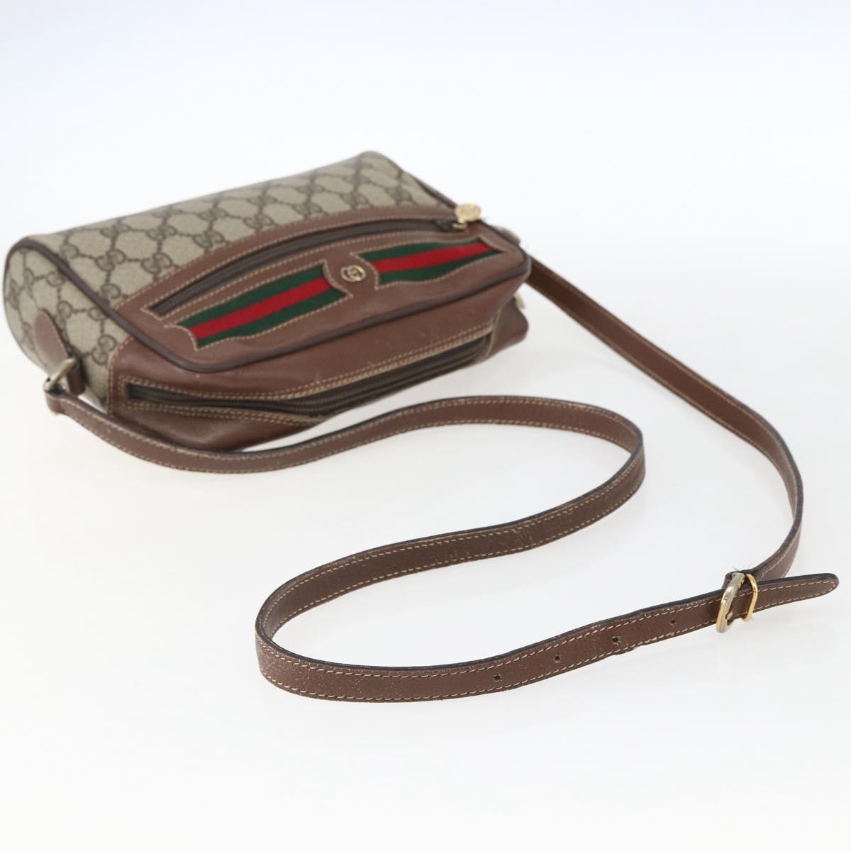 GUCCI GG Supreme Web Sherry Line Bag PVC Beige Gold 001 56 6655 Auth 173550
