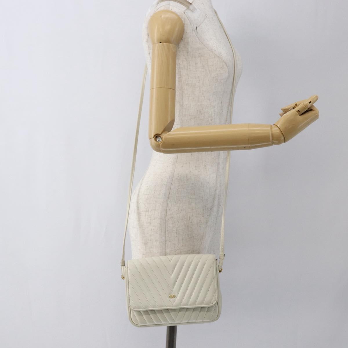 VALENTINO Shoulder Bag Leather White Gold Auth 173552