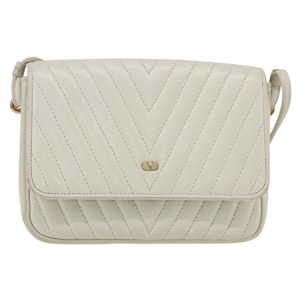 VALENTINO Shoulder Bag Leather White Gold Auth 173552