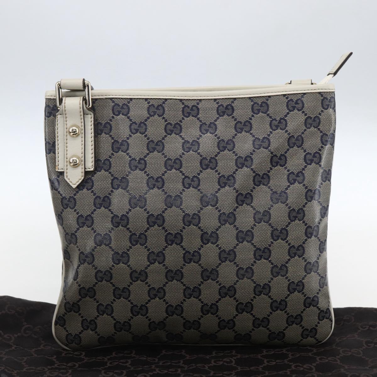 GUCCI GG Crystal Shoulder Bag Coated Canvas Navy Gold 257246 Auth 173553V