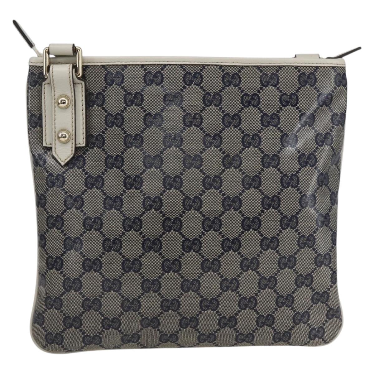 GUCCI GG Crystal Shoulder Bag Coated Canvas Navy Gold 257246 Auth 173553V