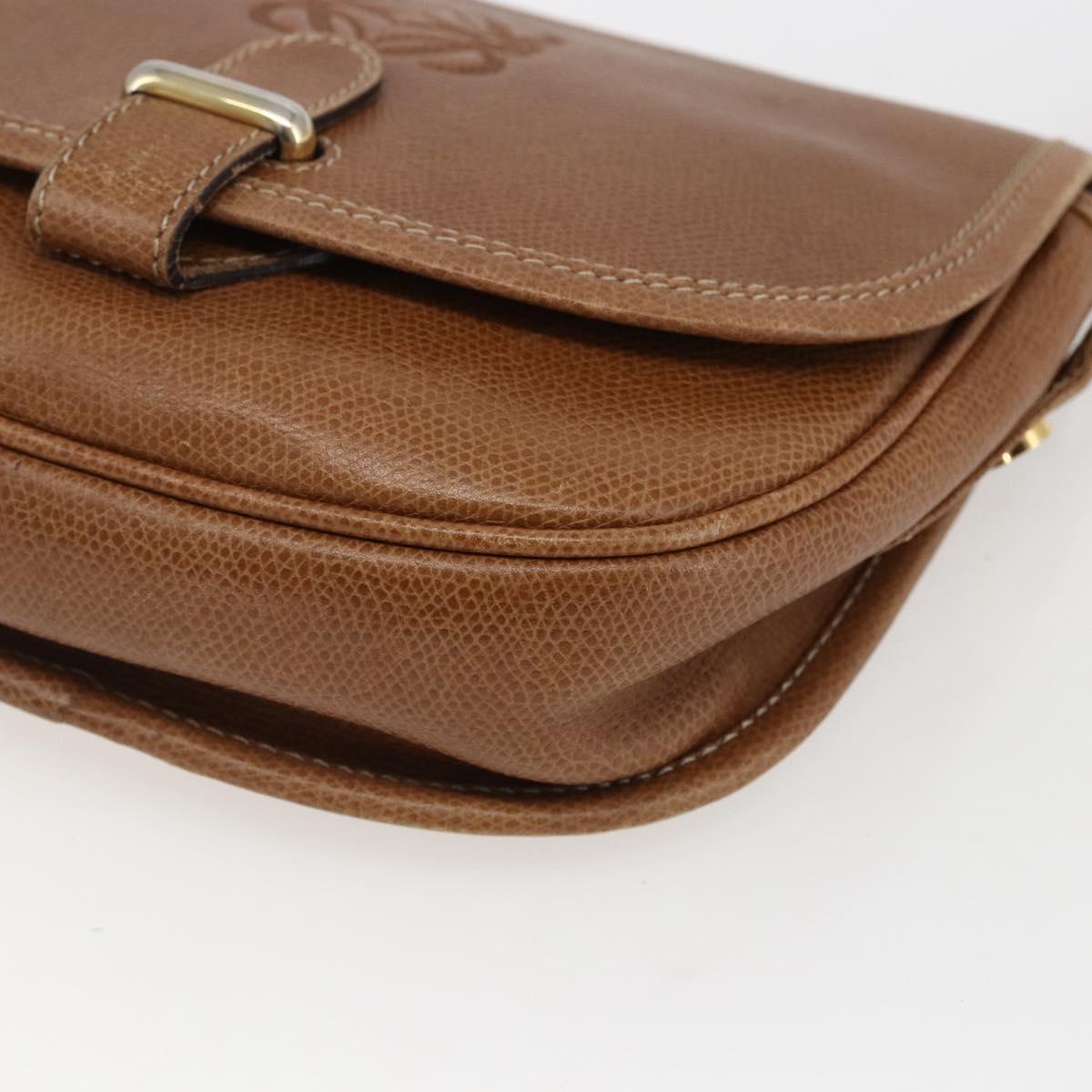 LOEWE Anagram Shoulder Bag Leather Brown Gold Auth 173554