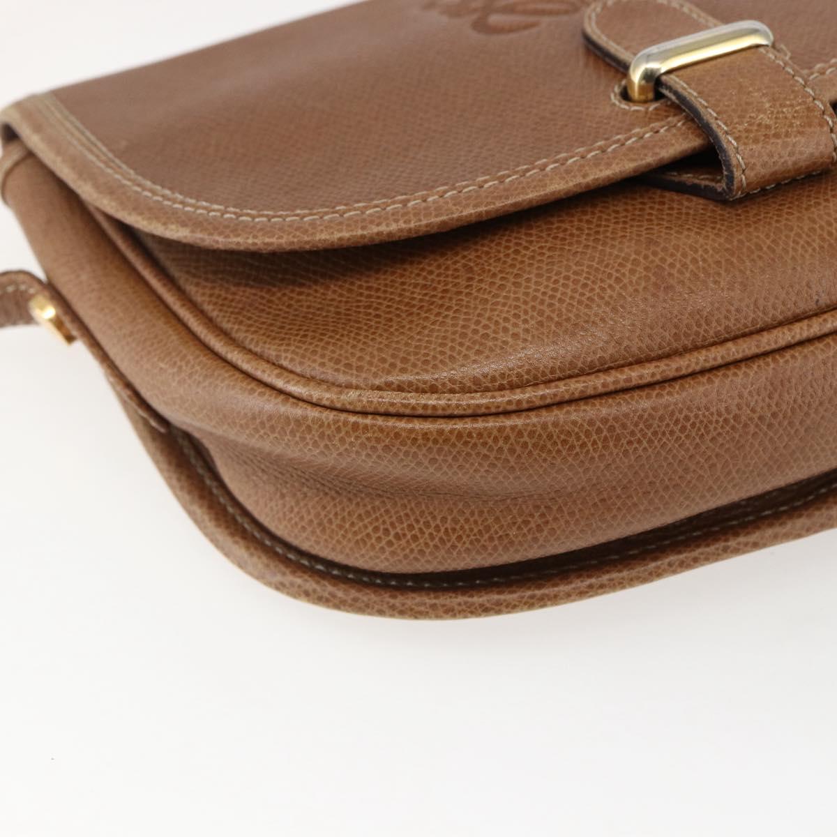 LOEWE Anagram Shoulder Bag Leather Brown Gold Auth 173554