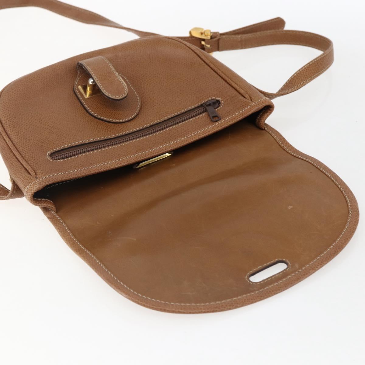 LOEWE Anagram Shoulder Bag Leather Brown Gold Auth 173554