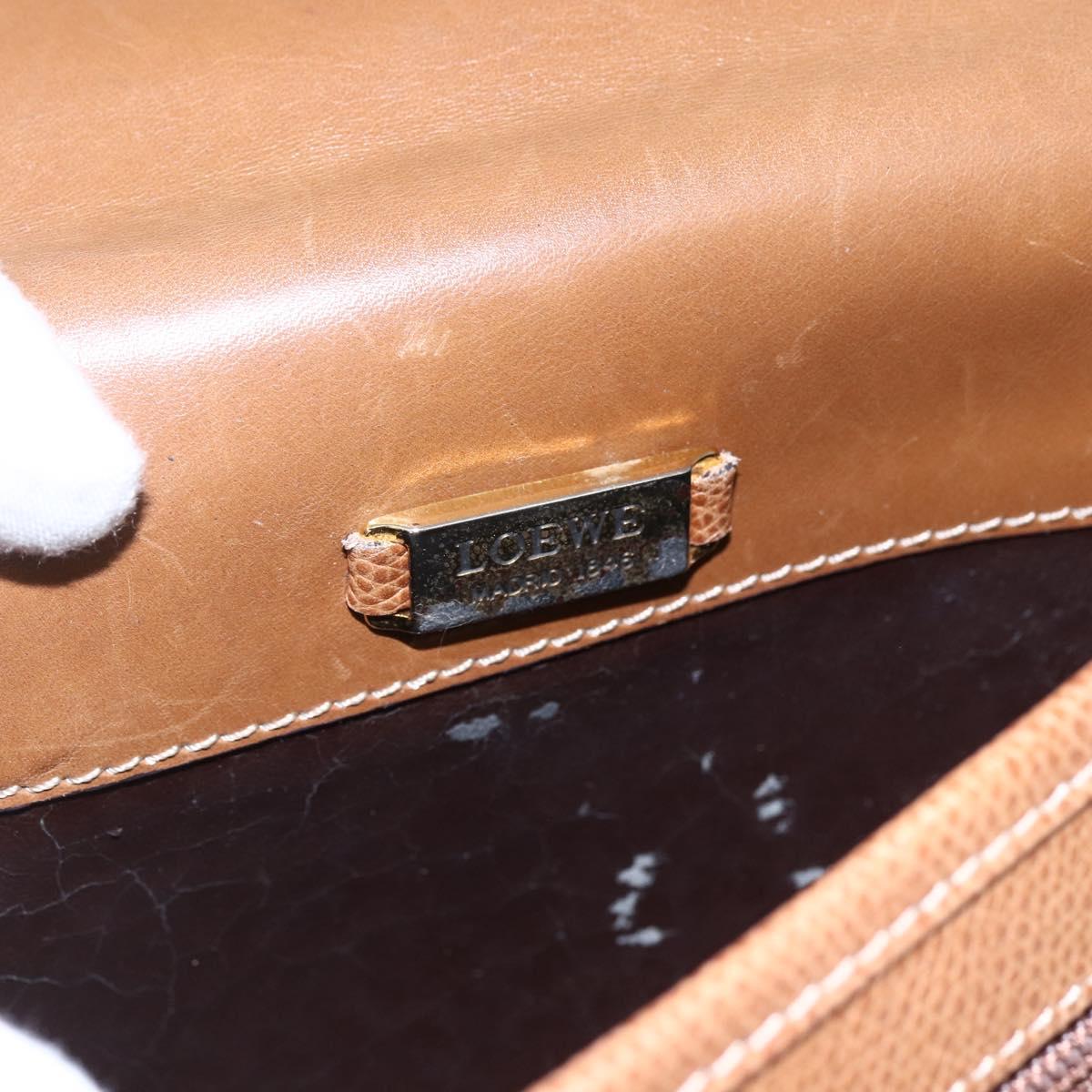 LOEWE Anagram Shoulder Bag Leather Brown Gold Auth 173554