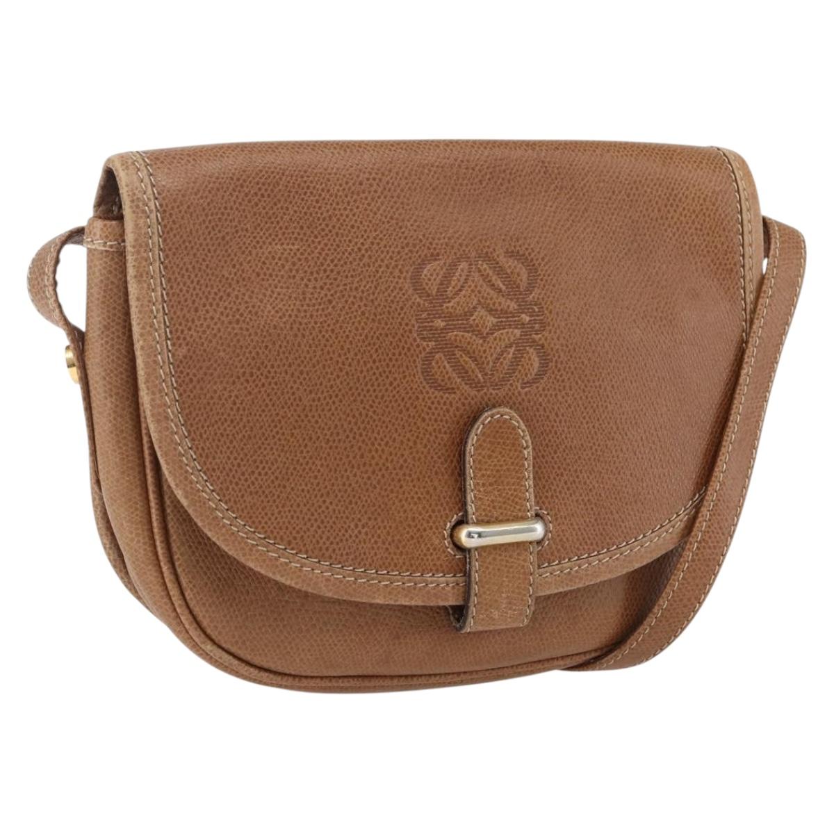 LOEWE Anagram Shoulder Bag Leather Brown Gold Auth 173554