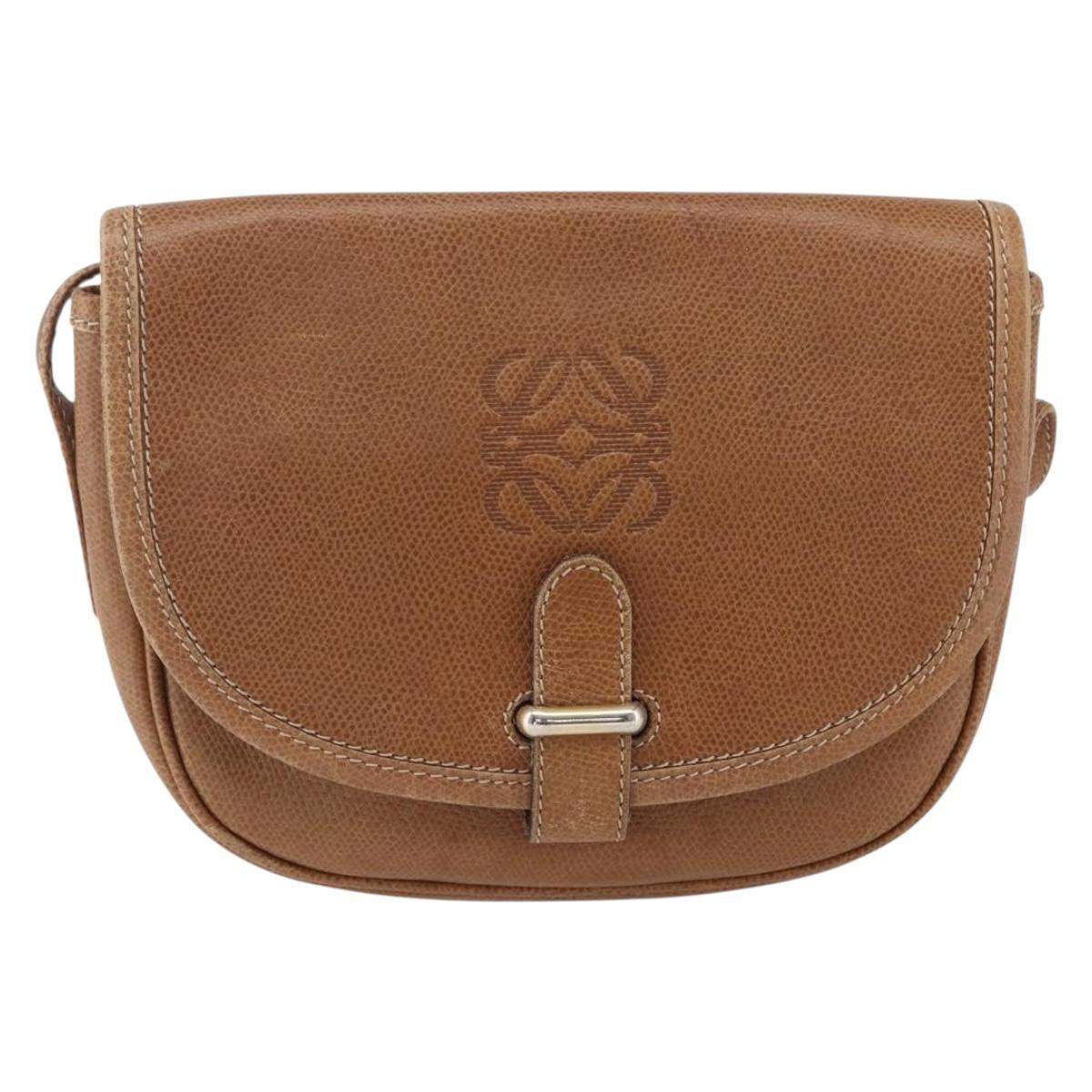 LOEWE Anagram Shoulder Bag Leather Brown Gold Auth 173554