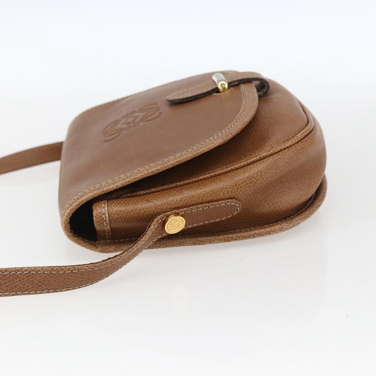 LOEWE Anagram Shoulder Bag Leather Brown Gold Auth 173554