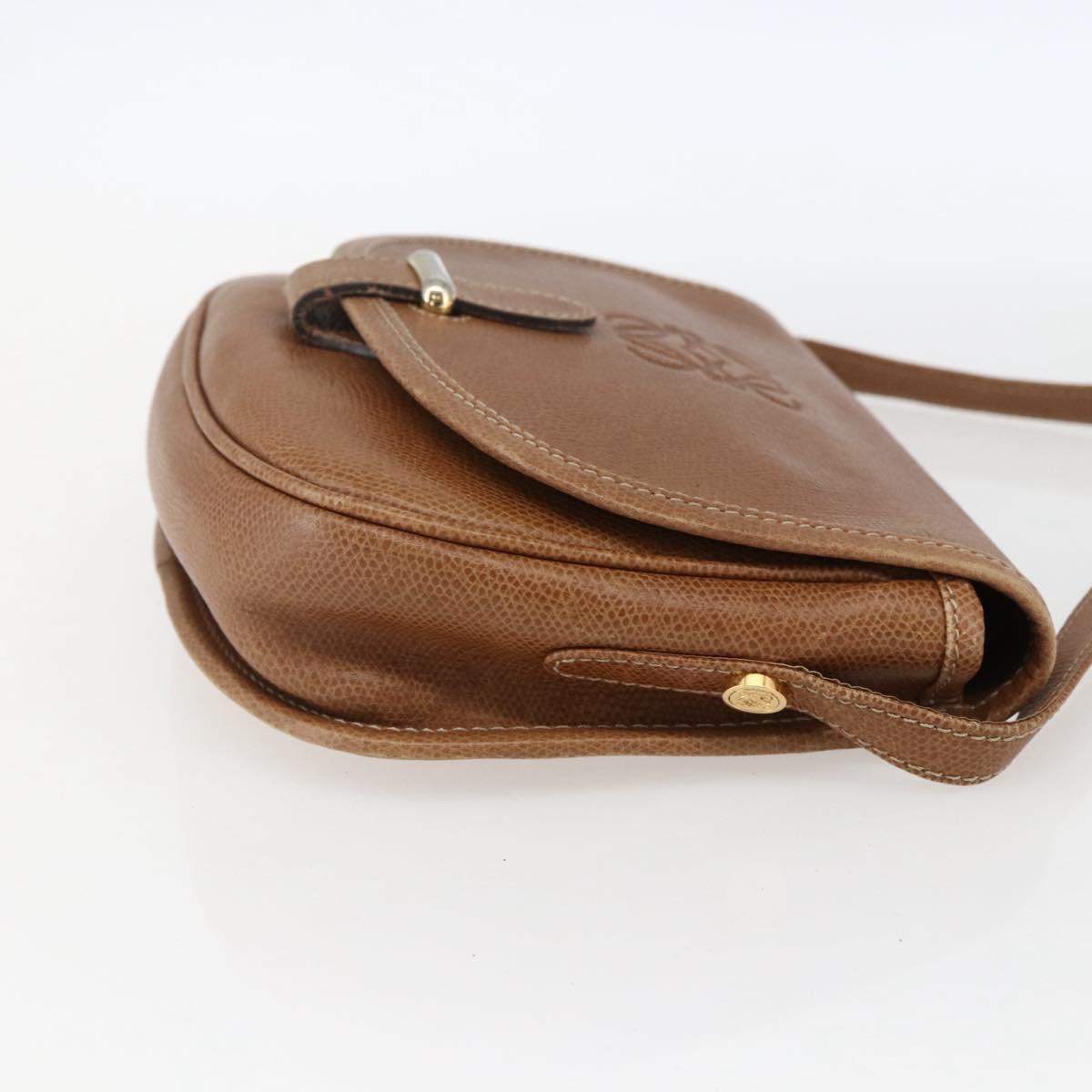 LOEWE Anagram Shoulder Bag Leather Brown Gold Auth 173554