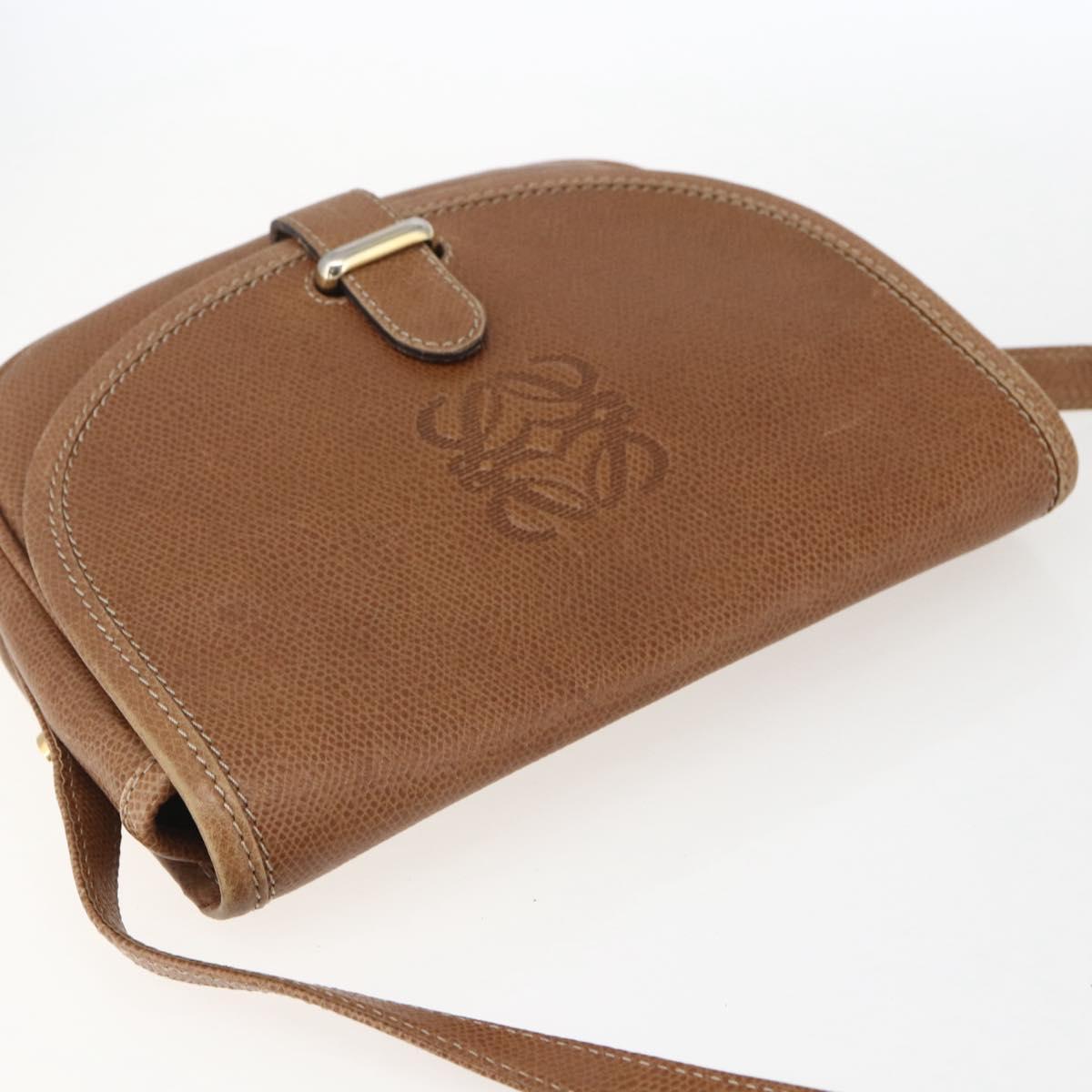 LOEWE Anagram Shoulder Bag Leather Brown Gold Auth 173554