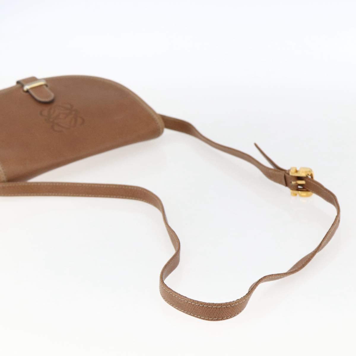 LOEWE Anagram Shoulder Bag Leather Brown Gold Auth 173554